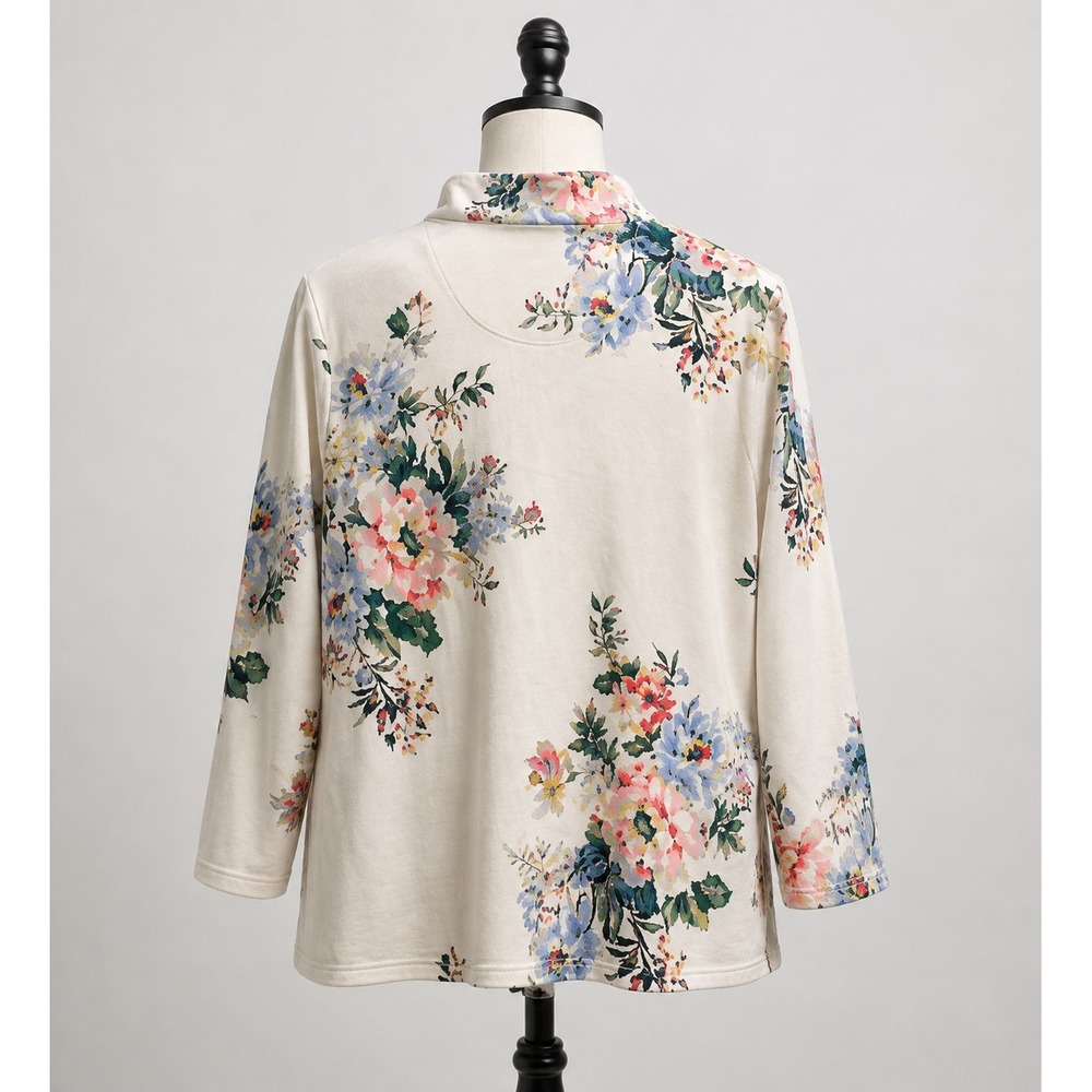 Joules Floral Quarter Zip Pullover Sweatshirt Women's US 22 UK 26 Coastal - Picture 2 of 10